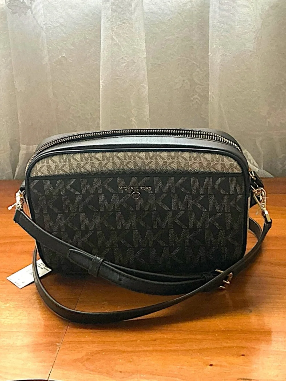 Michael Kors Jet Set Brown and Gold MK Monogram Crossbody Camera Bag - Picture 2 of 7